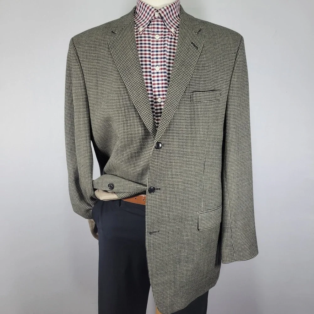 Calvin Klein Men's‎ Sport Coat Blazer Three Button Beige Black Wool 46XL